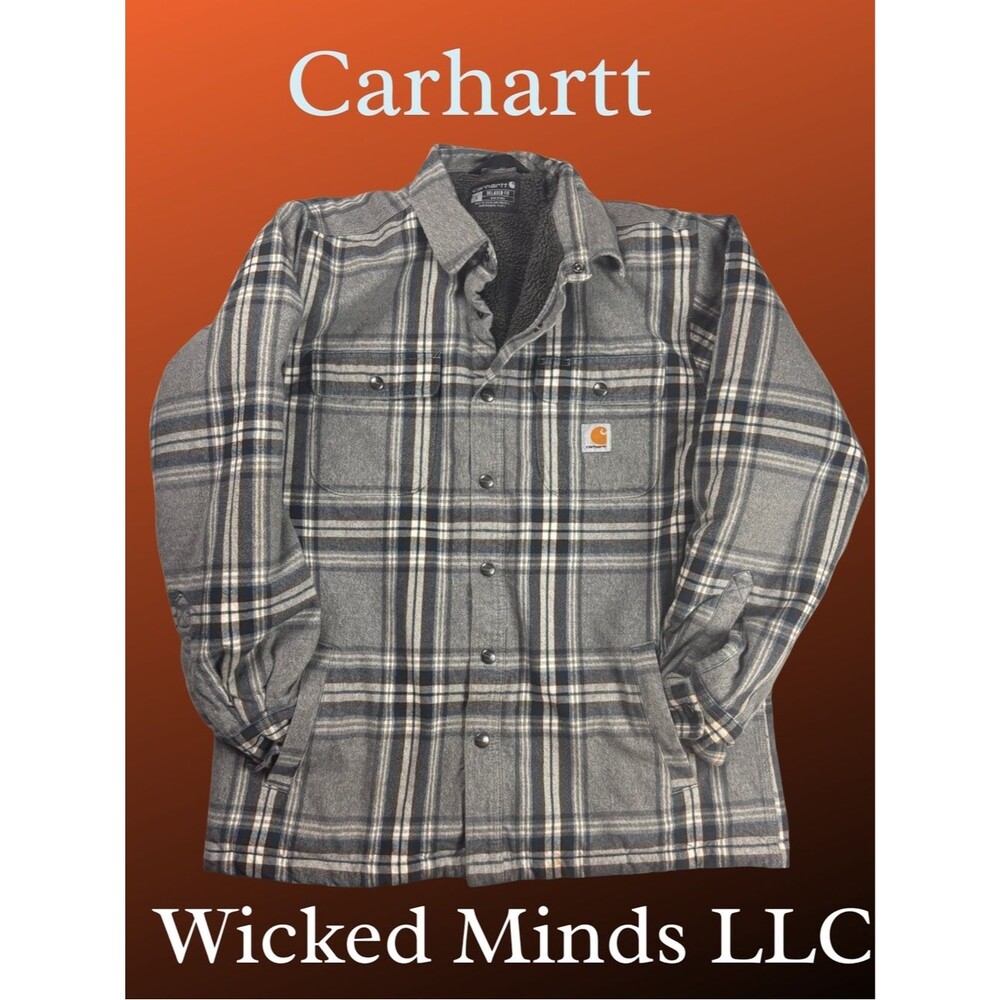 Carhartt Relaxed Fit Sherpa Lined Flannel Shirt Jacket Mens Large Plaid